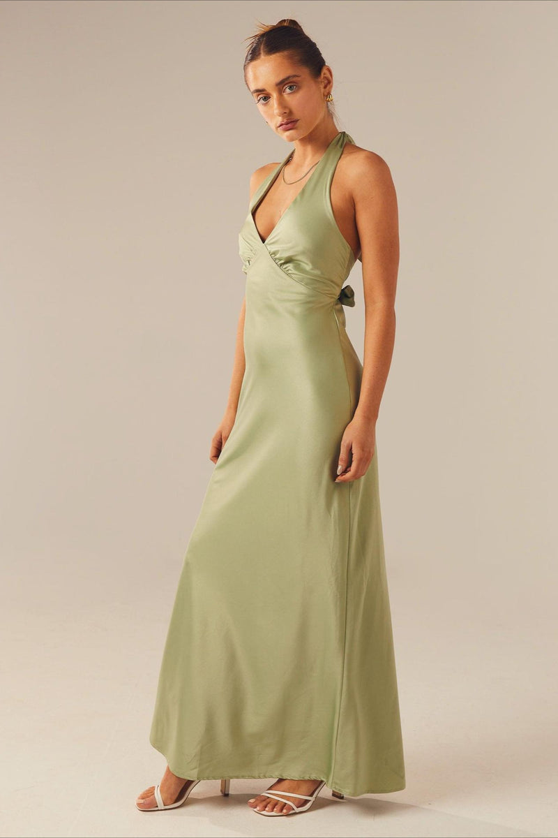 Elegant Solid V Neck Slim Maxi Dress