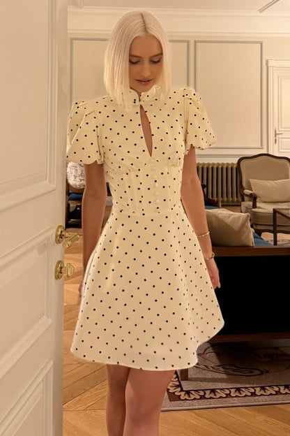 Elegant Stand Collar Dot Hollow Mini Dress