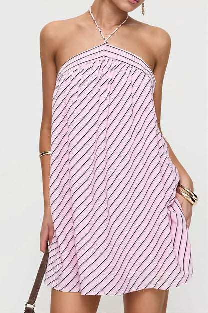 Elegant Striped Halter Mini Dress