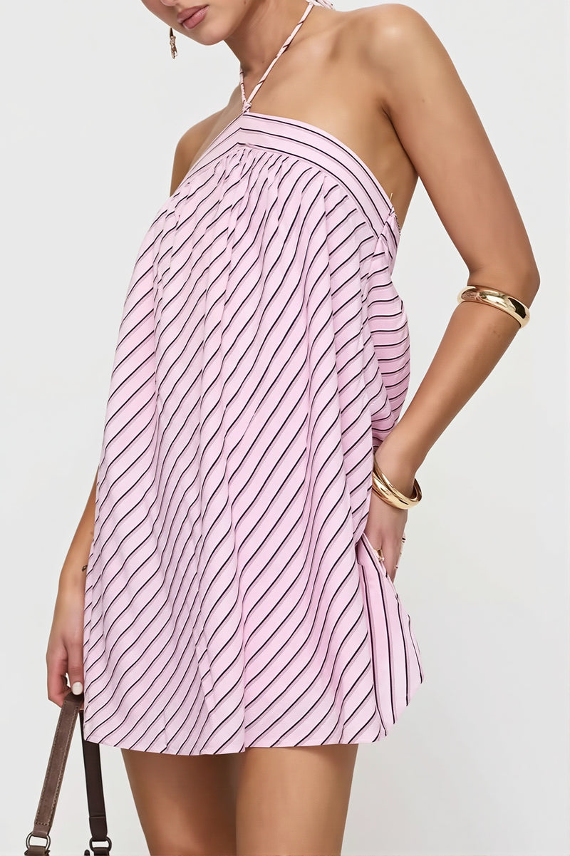 Elegant Striped Halter Mini Dress