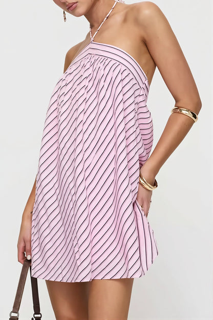 Elegant Striped Halter Mini Dress