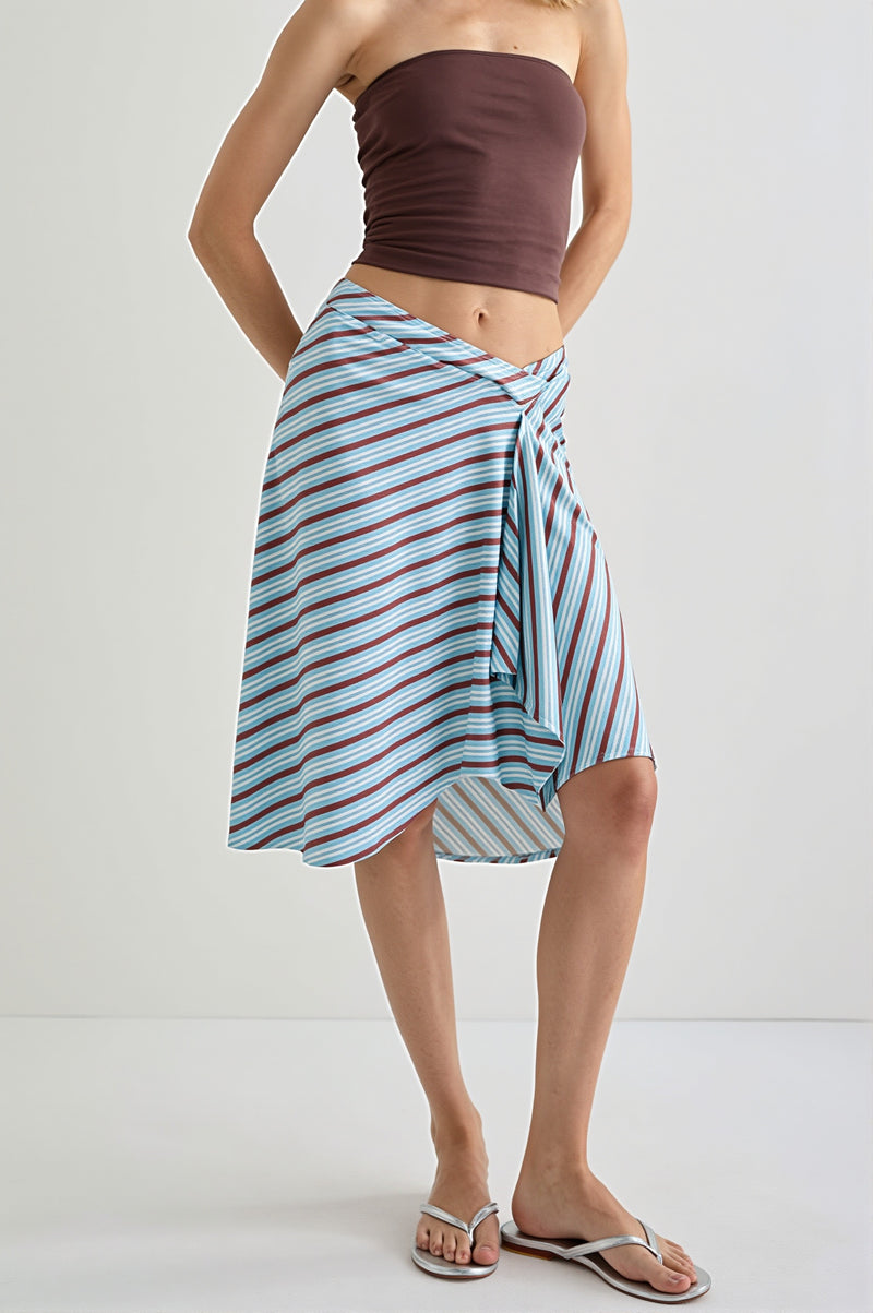 Elegant Striped Irregular Midi Skirt