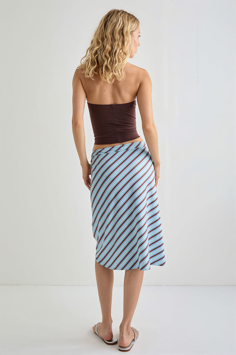 Elegant Striped Irregular Midi Skirt