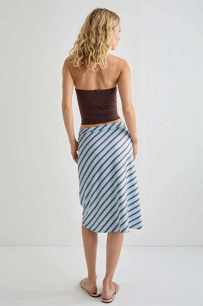 Elegant Striped Irregular Midi Skirt