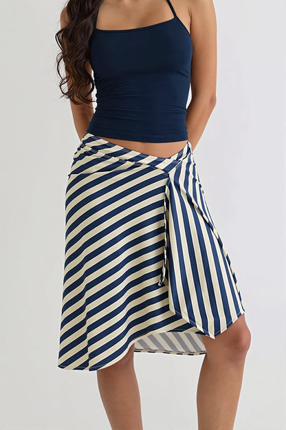 Elegant Striped Irregular Midi Skirt