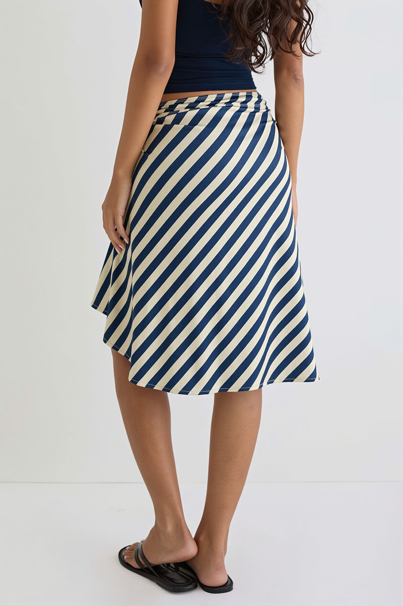 Elegant Striped Irregular Midi Skirt