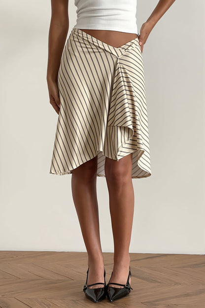 Elegant Striped Irregular Midi Skirt