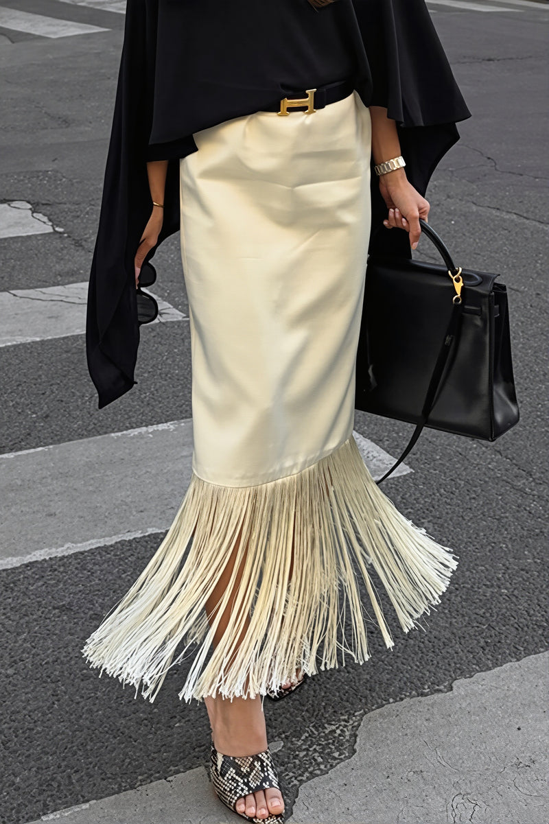 Elegant Tassel Straight Midi Skirt