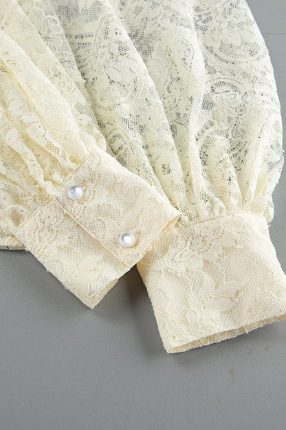 Elegant Tie Sheer Lace Long Sleeve Blouse