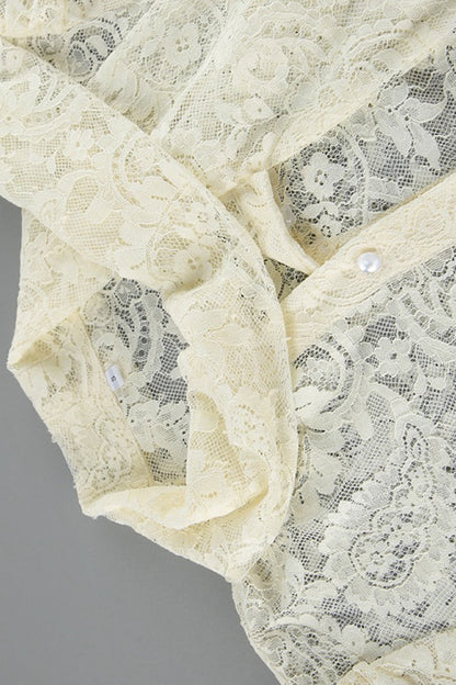 Elegant Tie Sheer Lace Long Sleeve Blouse