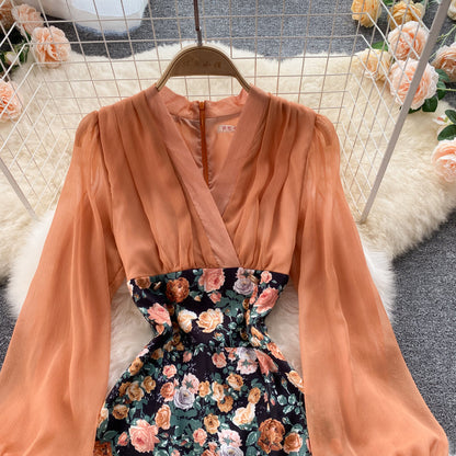 Elegant tulle floral dress long sleeve fashion dress S18