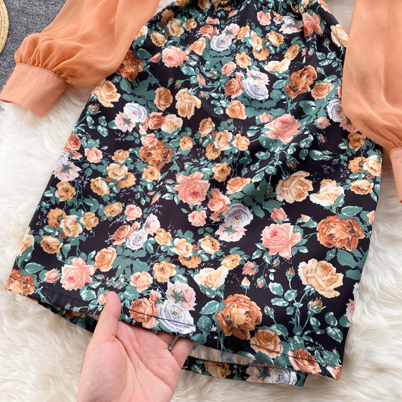 Elegant tulle floral dress long sleeve fashion dress S18