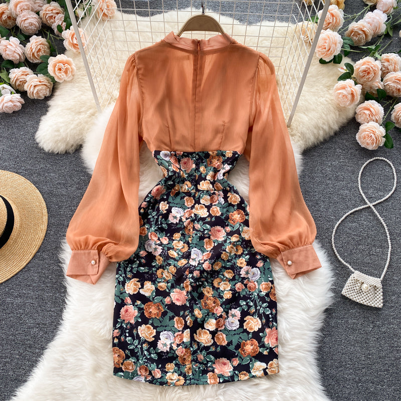 Elegant tulle floral dress long sleeve fashion dress S18