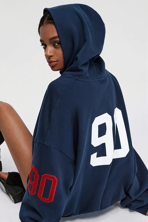 Embroidered Number Zip Up Hoodie