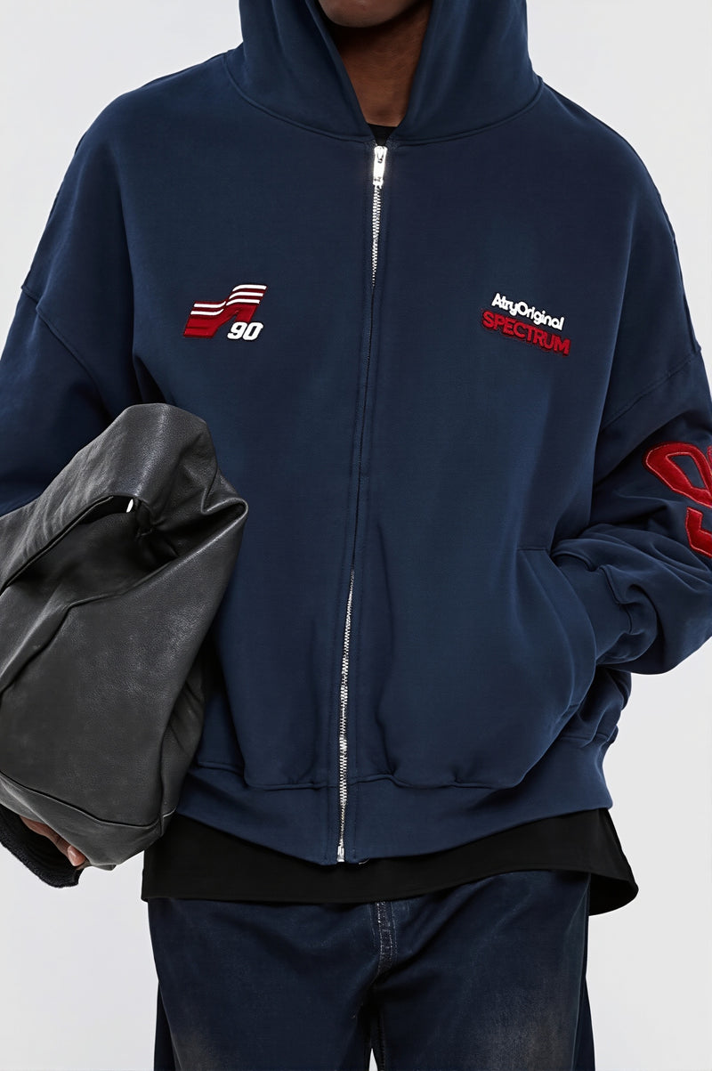 Embroidered Number Zip Up Hoodie