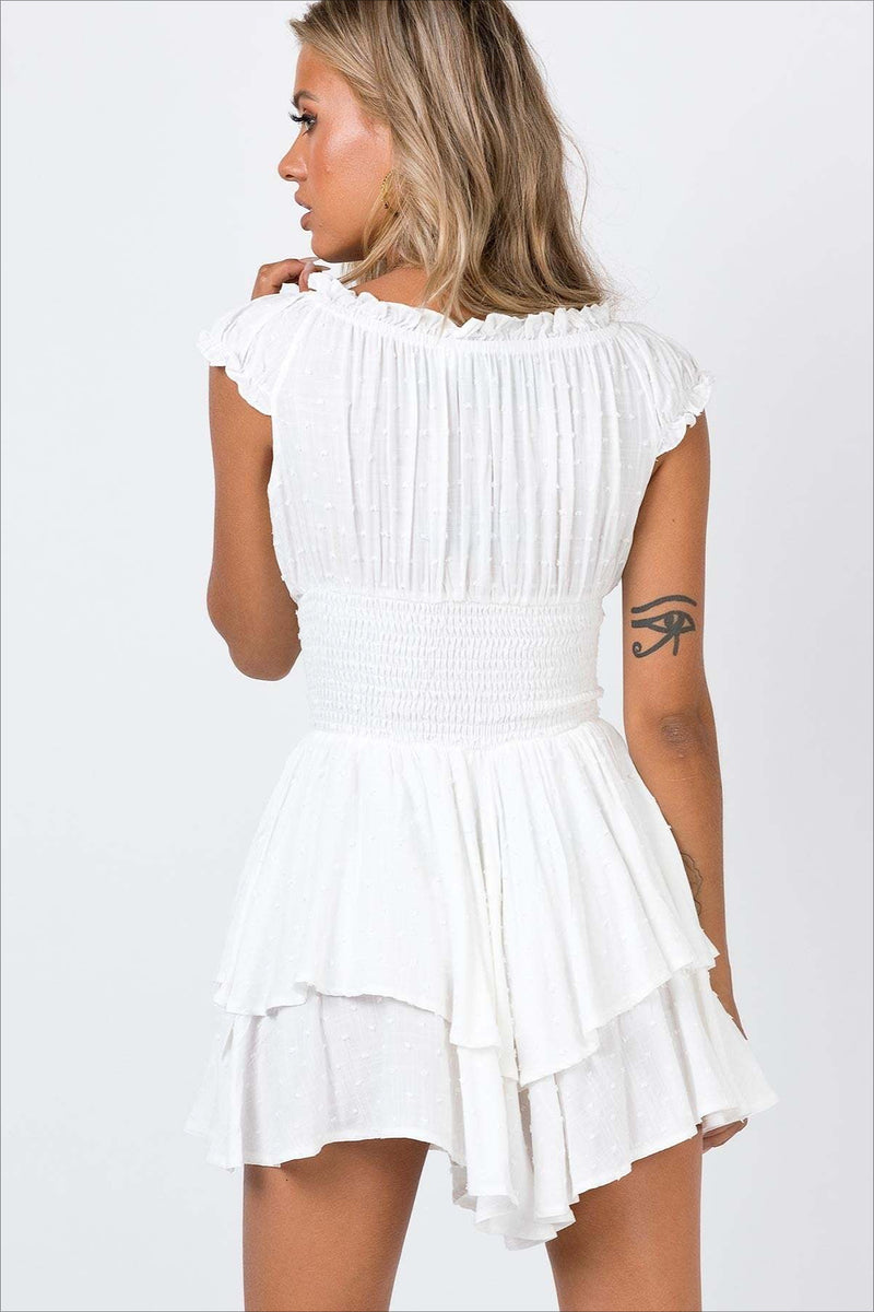 Embroidered Off Shoulder Wrap Mini Dress