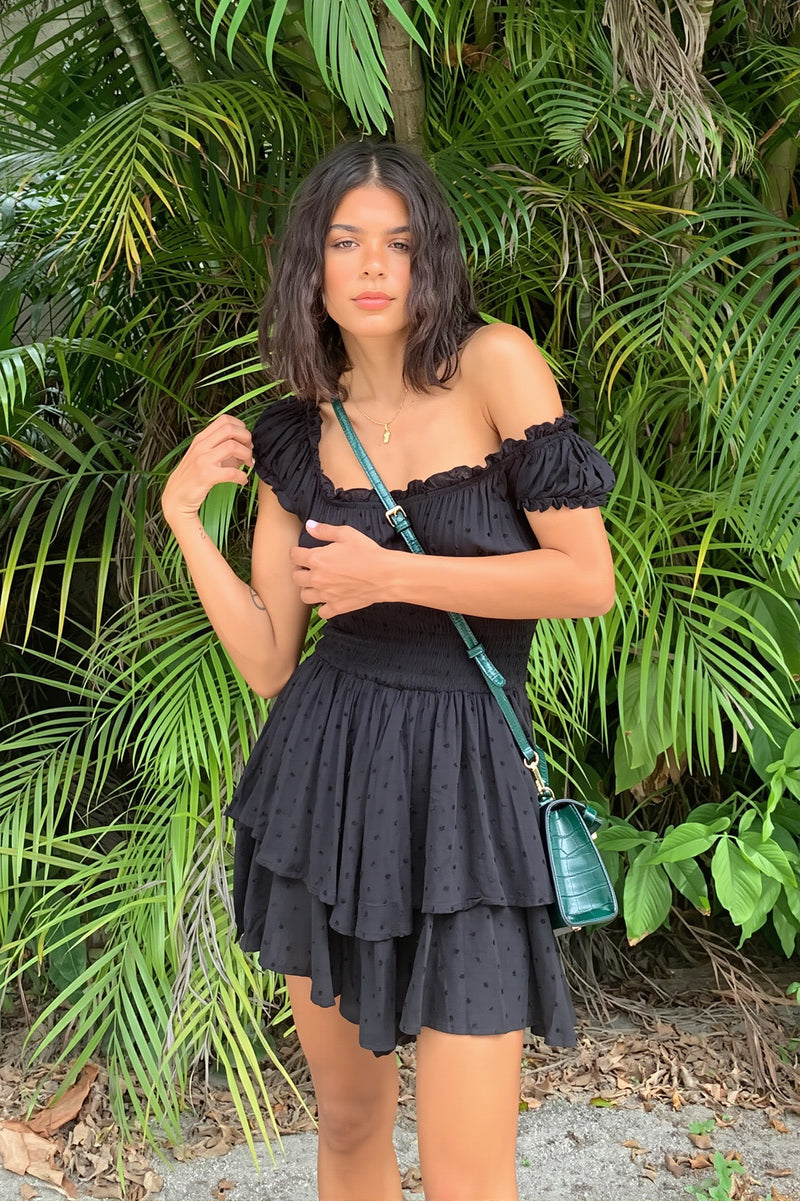 Embroidered Off Shoulder Wrap Mini Dress