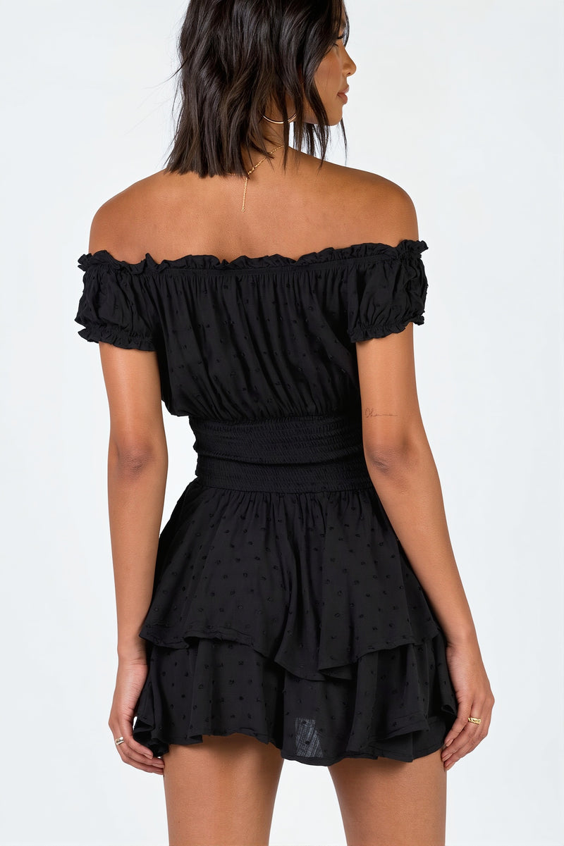 Embroidered Off Shoulder Wrap Mini Dress