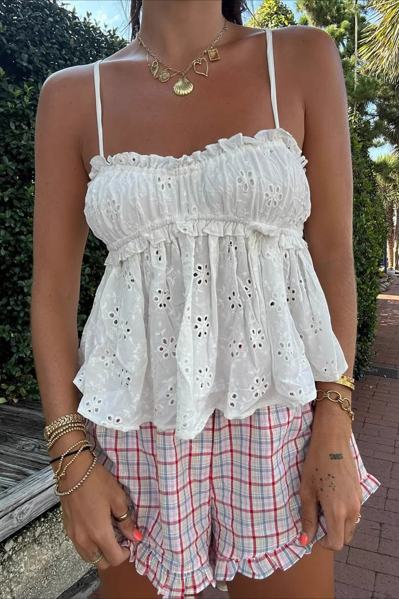 Embroidery Ruched Lace Cami Top