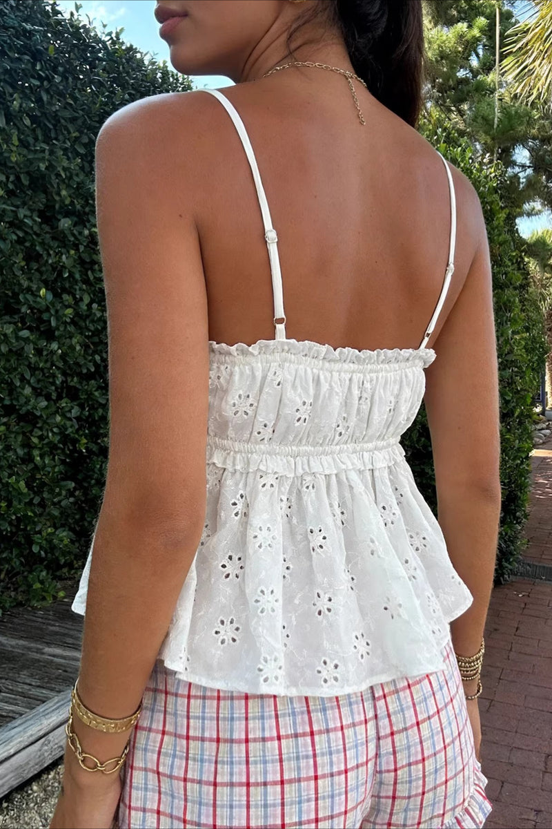 Embroidery Ruched Lace Cami Top