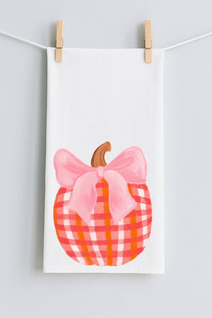 Emmalee Pink Bow Pumpkin Tea Towel