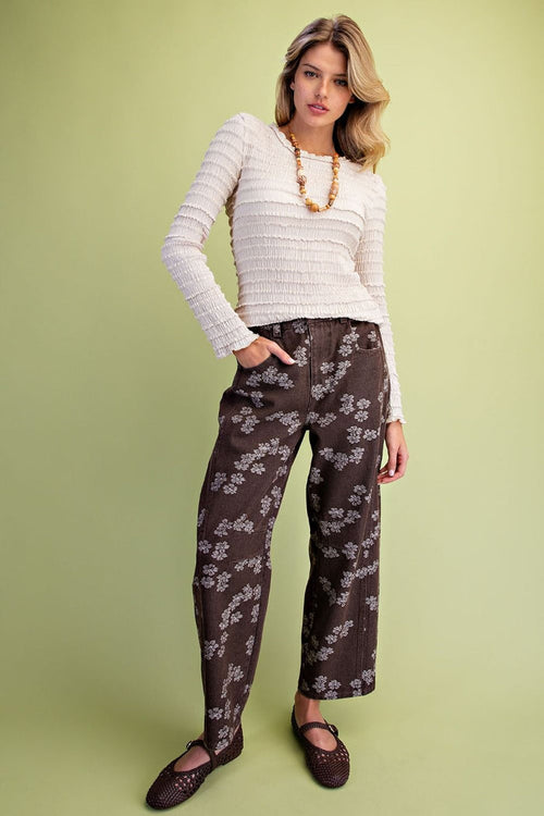 Espresso Floral Jacquard Barrel Pants