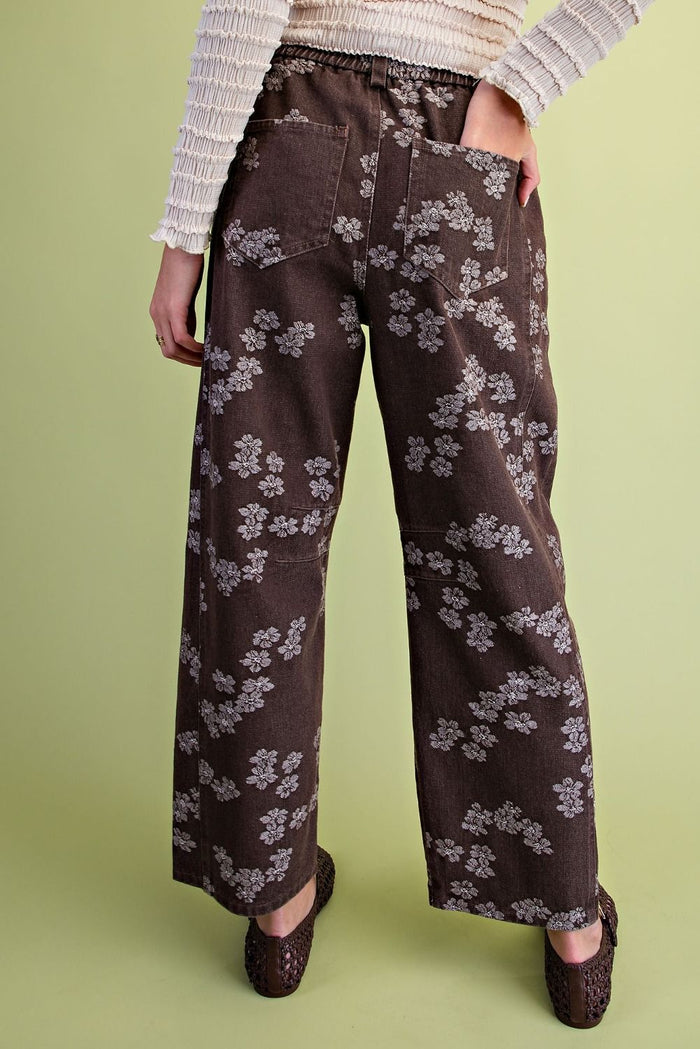 Espresso Floral Jacquard Barrel Pants