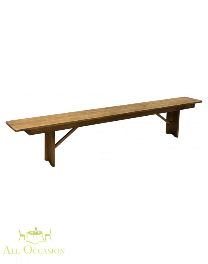 Farm Bench 96" x 14" with Folding Legs in natural wood design for outdoor events and gatherings.