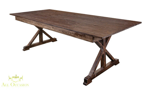 Farm Table X-Shape Leg 6' – Rustic wooden dining table with sturdy X-shape legs, perfect for events and gatherings.