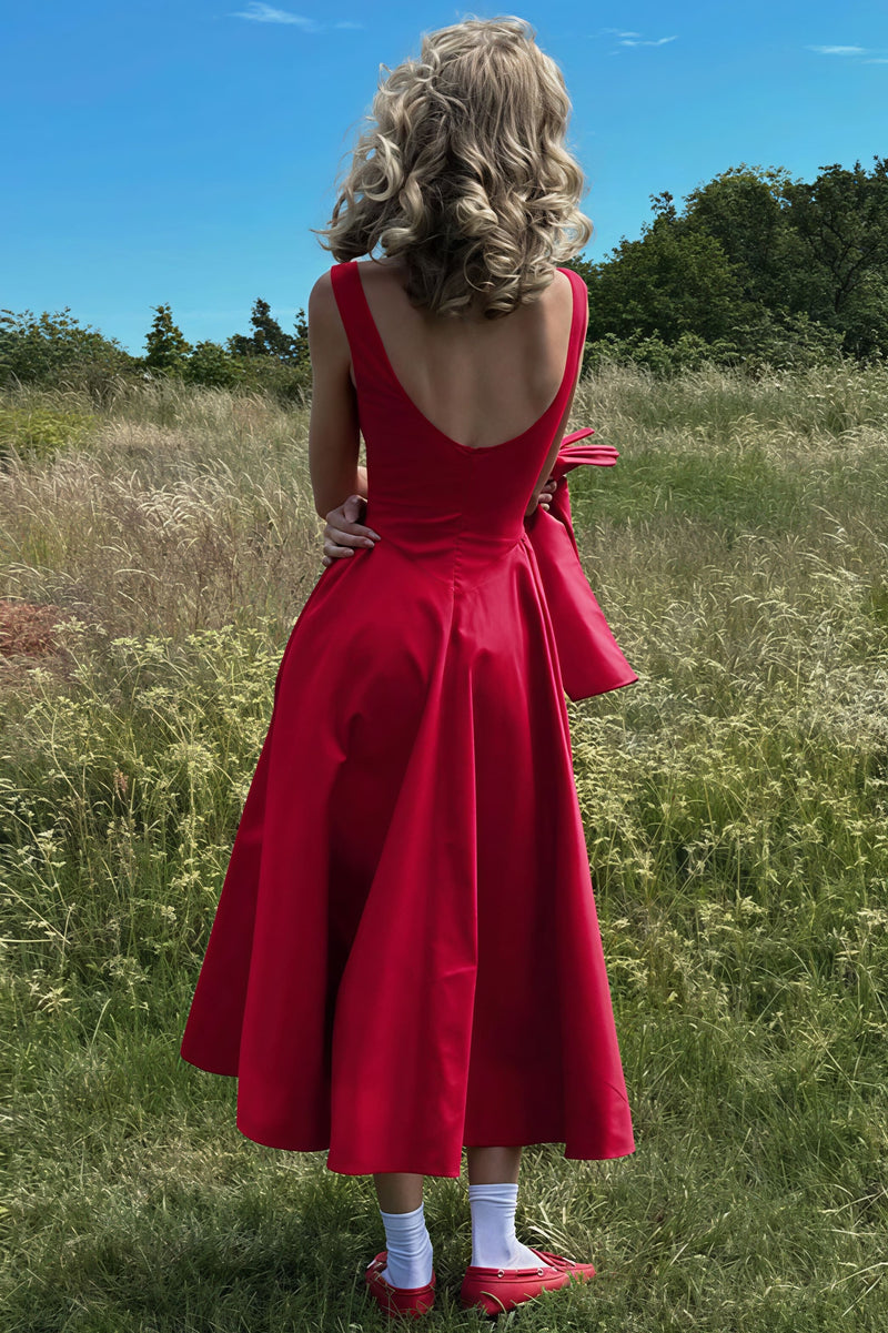Fashion Solid Sleeveless Waisted Slim Midi Dress