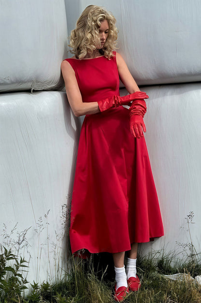 Fashion Solid Sleeveless Waisted Slim Midi Dress