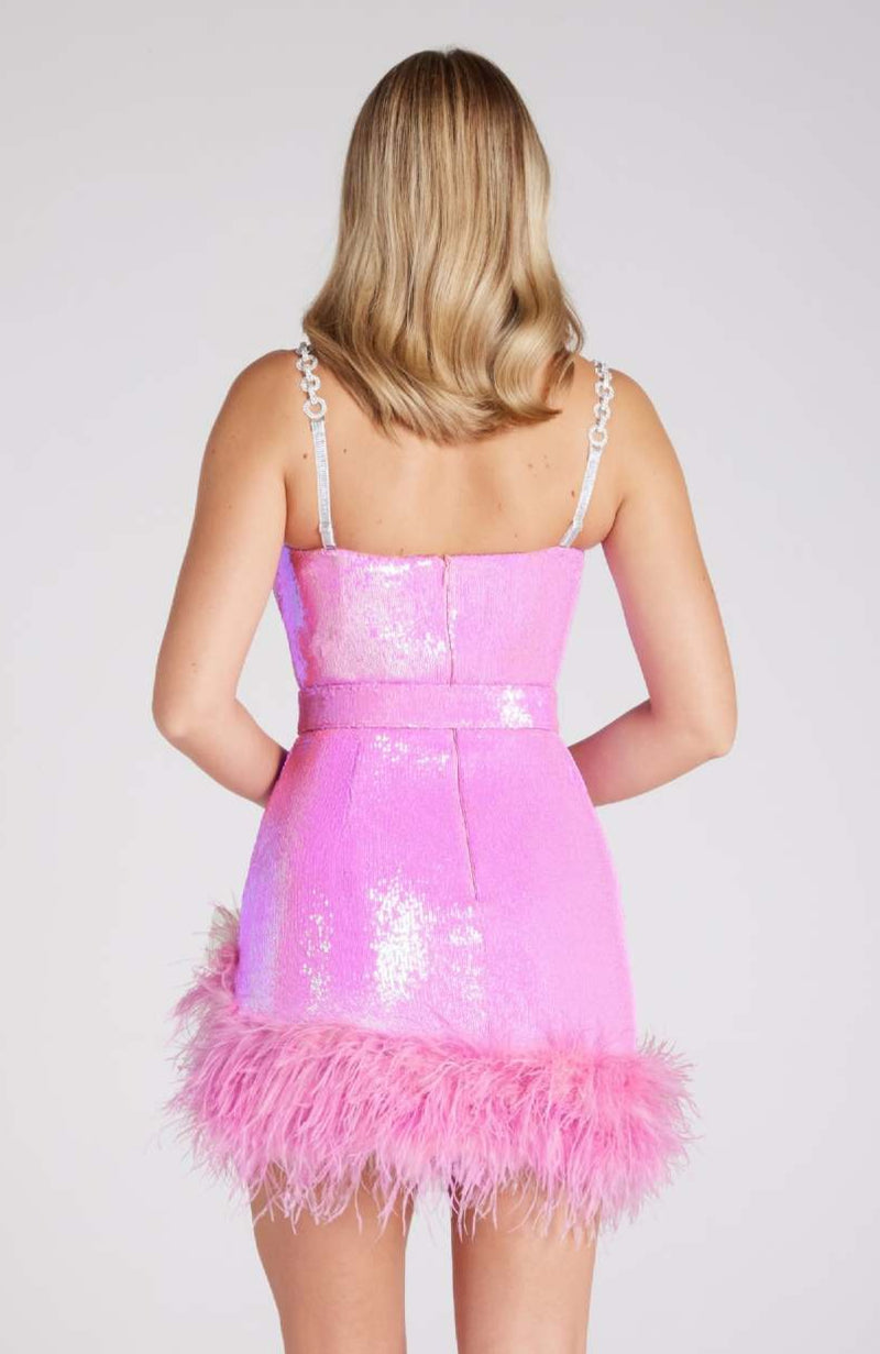Faux Fur Belt Purple Sequin Cami Party Dress