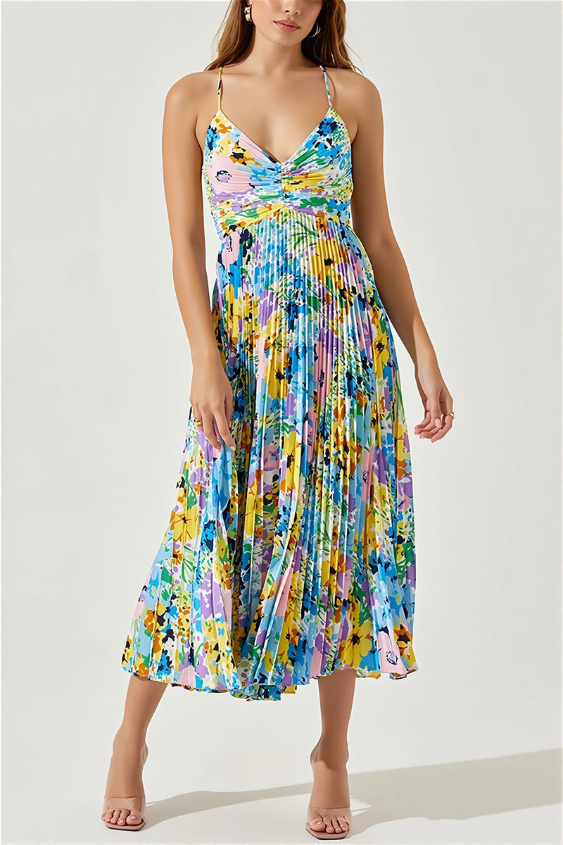 Floral Cami Pleated Print Maxi Dress