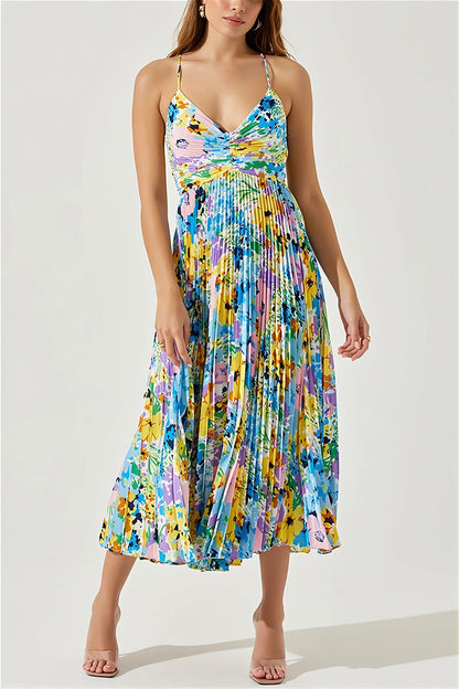 Floral Cami Pleated Print Maxi Dress