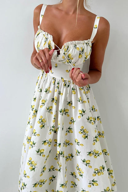 Floral Cami Tie High Waist Slit Midi Dress