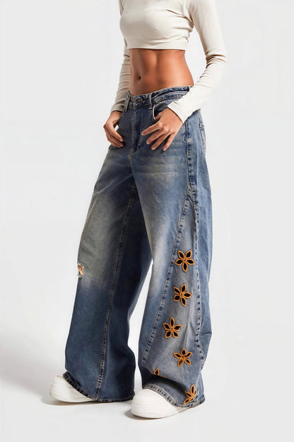 Floral Embroidered High Waist Jeans