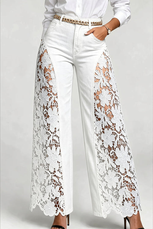 FLoral Lace Panel Wide Leg Pants