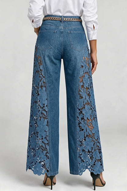 FLoral Lace Panel Wide Leg Pants