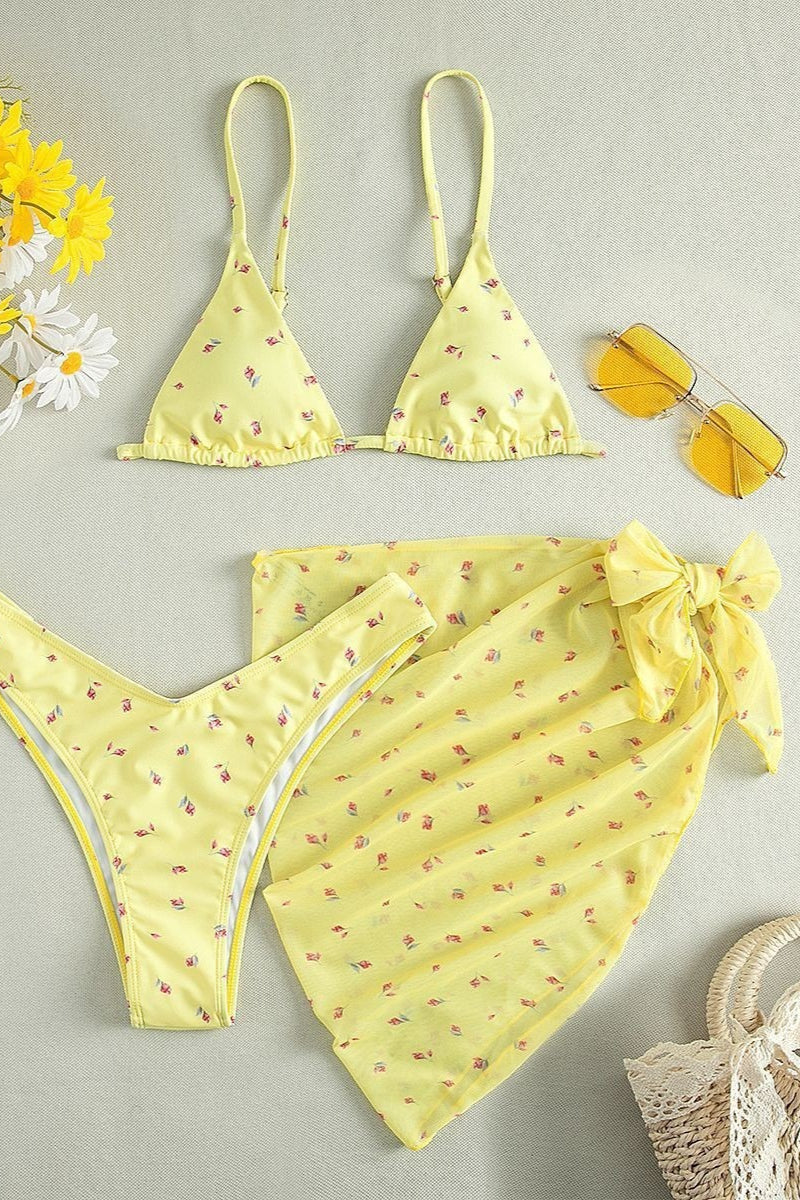 Floral Lace Up Three Piece Swim Set