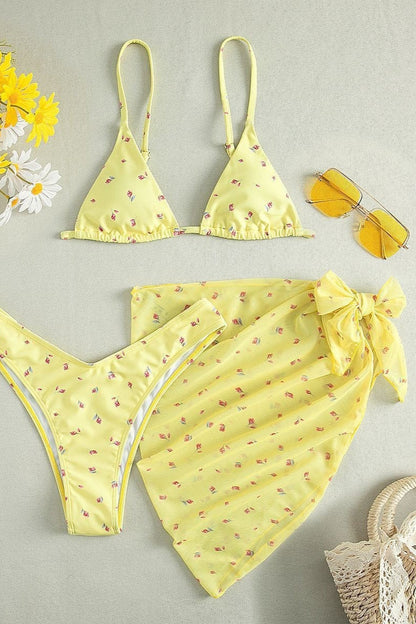 Floral Lace Up Three Piece Swim Set