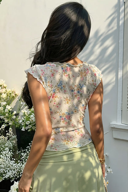 Floral Mesh Lace Trim T-shirt