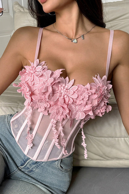 Floral Mesh Sexy Bustier Cami Top