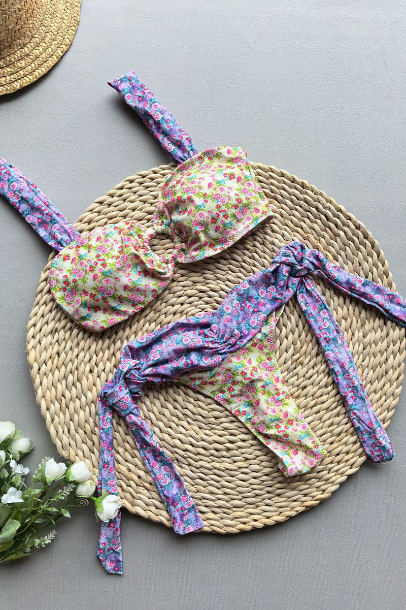 Floral Nylon Triangle Bikini Set