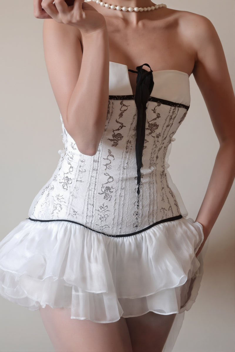 Floral Patchwork Tie Ruched Mini Dress