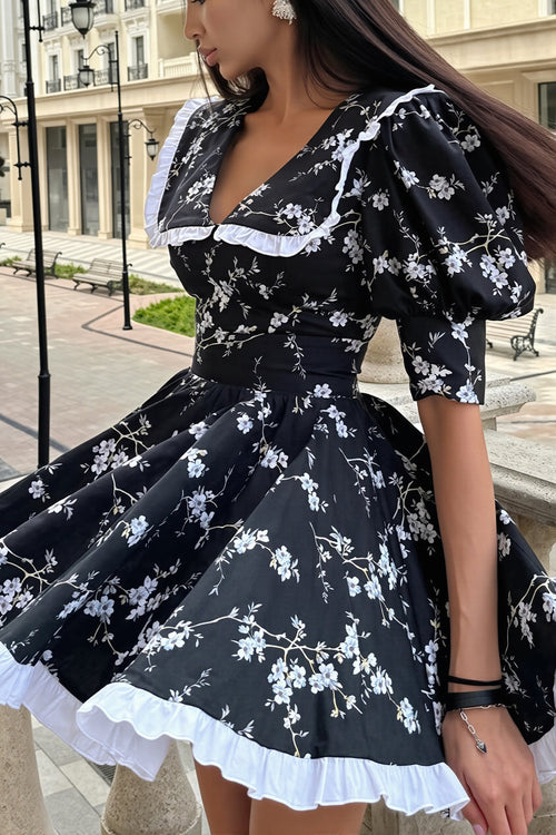 Floral Peter Pan Puff Sleeve Mini Dress