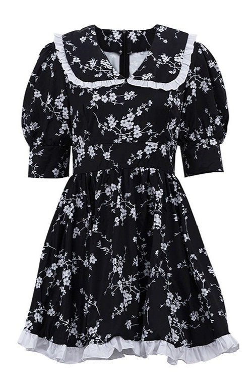 Floral Peter Pan Puff Sleeve Mini Dress