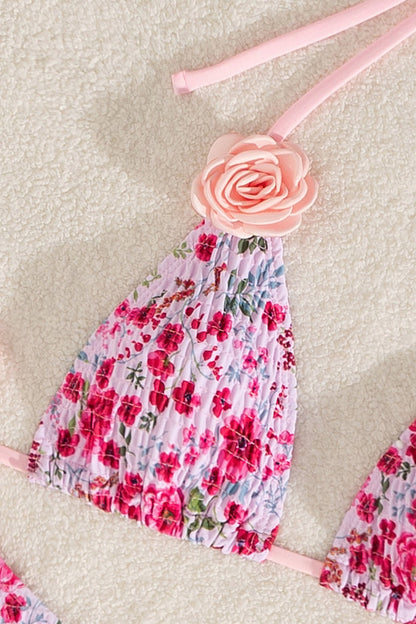 Floral Pink Back Tie Beach Bikini Set