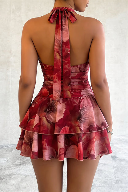 Floral Print Halter Tie Sexy Mini Dress