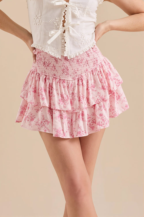 Floral Print High Waist Tiered Puffy Skirt