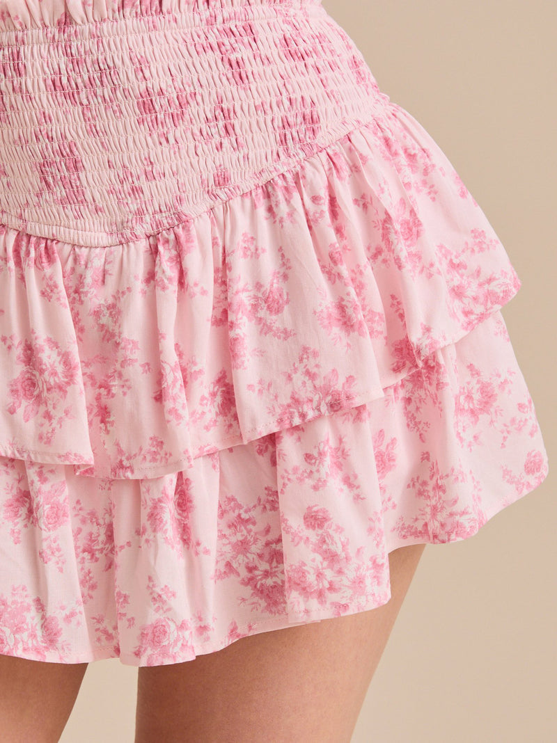 Floral Print High Waist Tiered Puffy Skirt